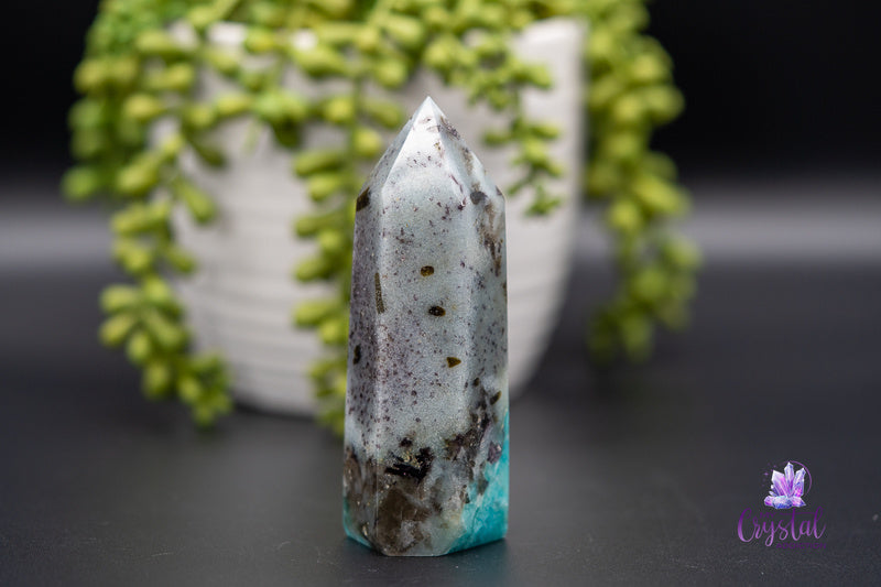 Amazonite with Smoky Quartz Tower 4.25" - Root Chakra - My Crystal Addiction