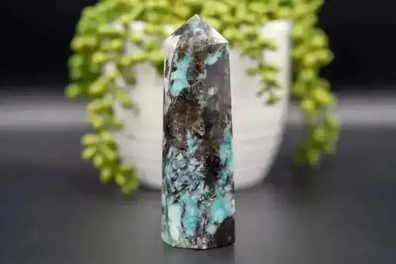 Amazonite with Smoky Quartz Tower 5" - Root Chakra - My Crystal Addiction