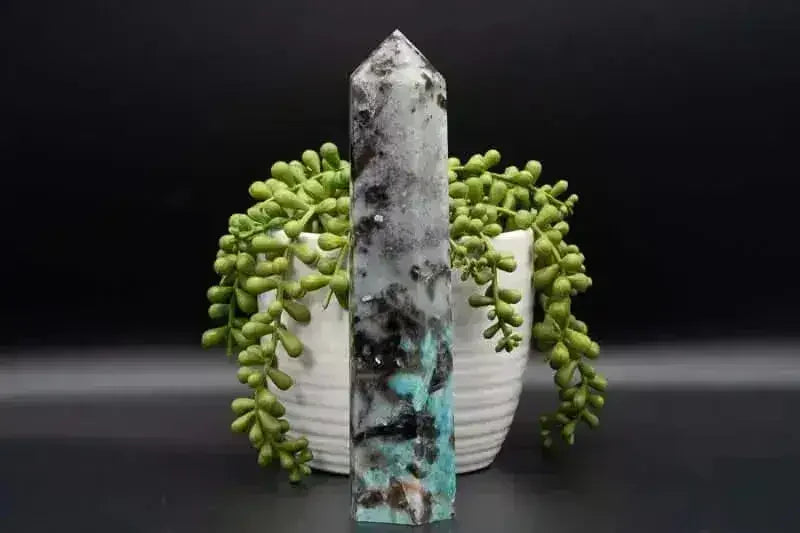 Amazonite with Smoky Quartz Tower 8" - Root Chakra - My Crystal Addiction