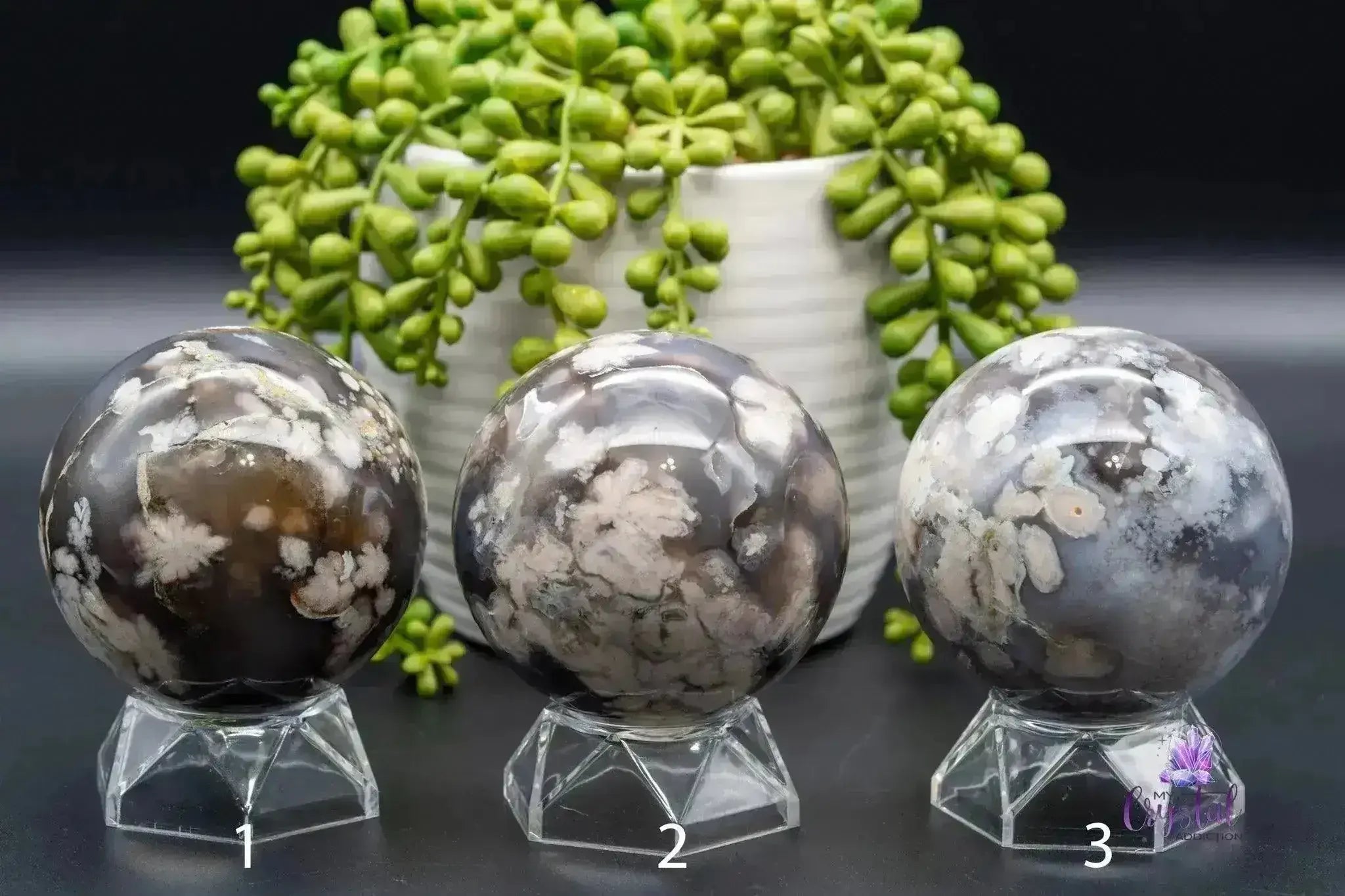 Black Flower Agate Sphere 2.8"-3.1"/72mm-81mm - My Crystal Addiction