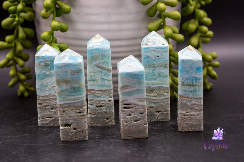 Blue Aragonite Tower - Throat Chakra - My Crystal Addiction