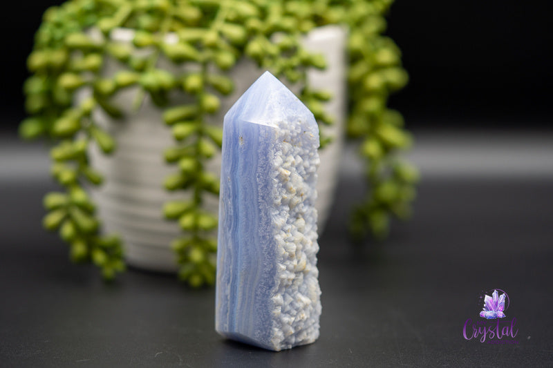 Blue Lace Agate Tower with Raw Edge - Throat Chakra - My Crystal Addiction