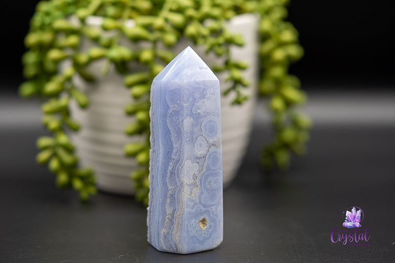 Blue Lace Agate Tower with Raw Edge - Throat Chakra - My Crystal Addiction