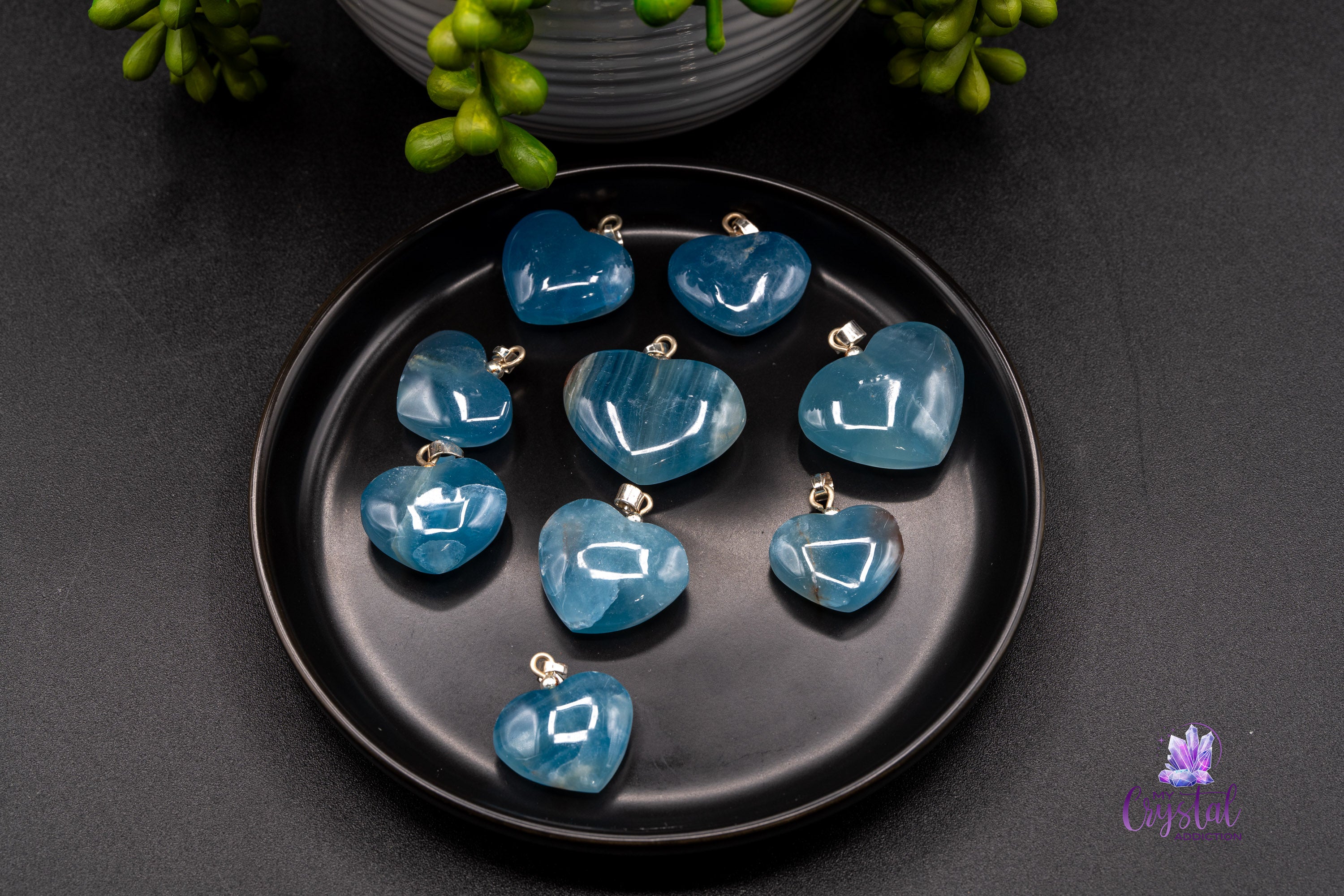 Blue Onyx Heart Pendants from Argentina (blue calcite) - My Crystal Addiction