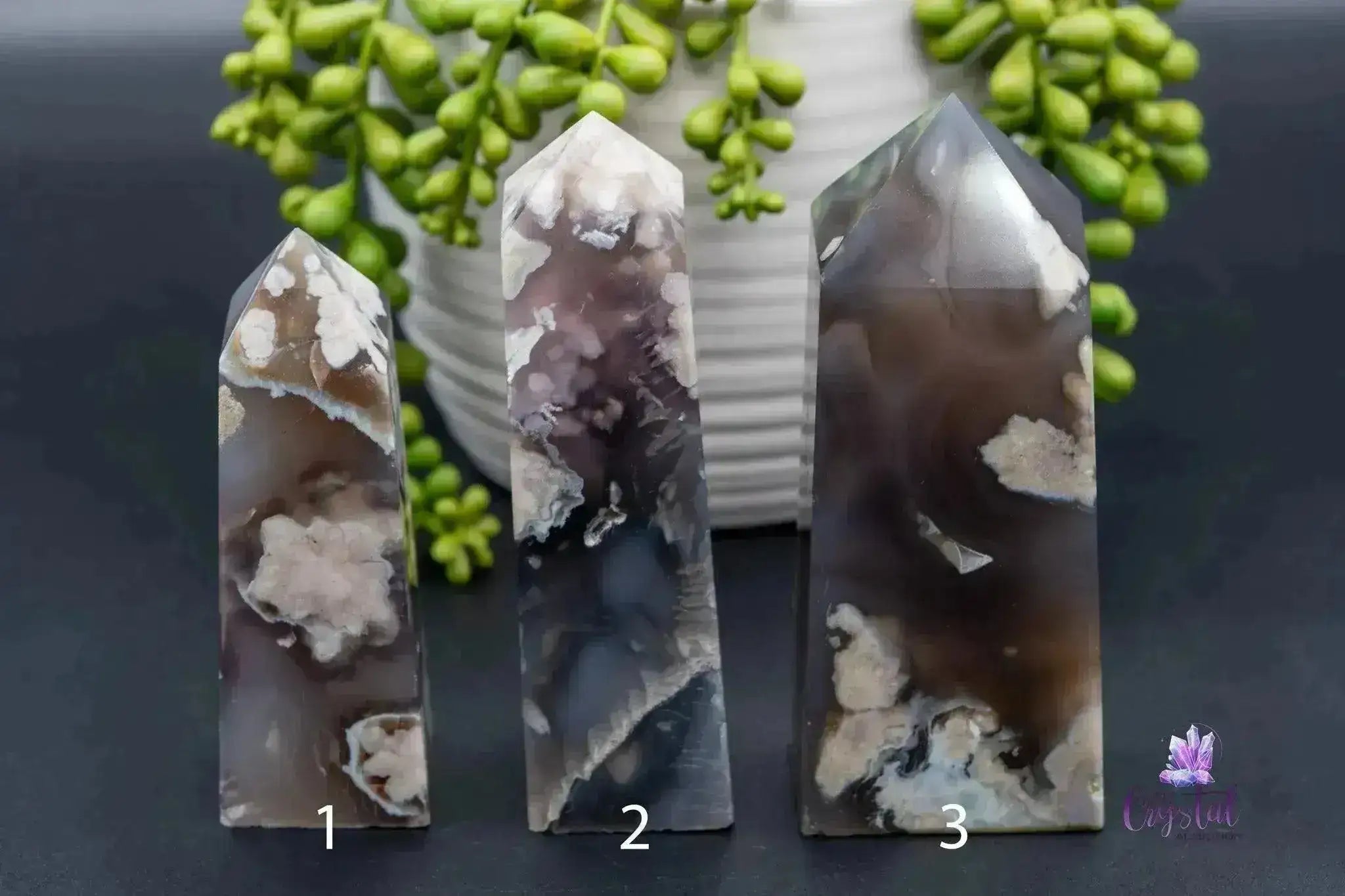 Black Flower Agate Tower 3.9"-5.3"/99mm-134mm - My Crystal Addiction