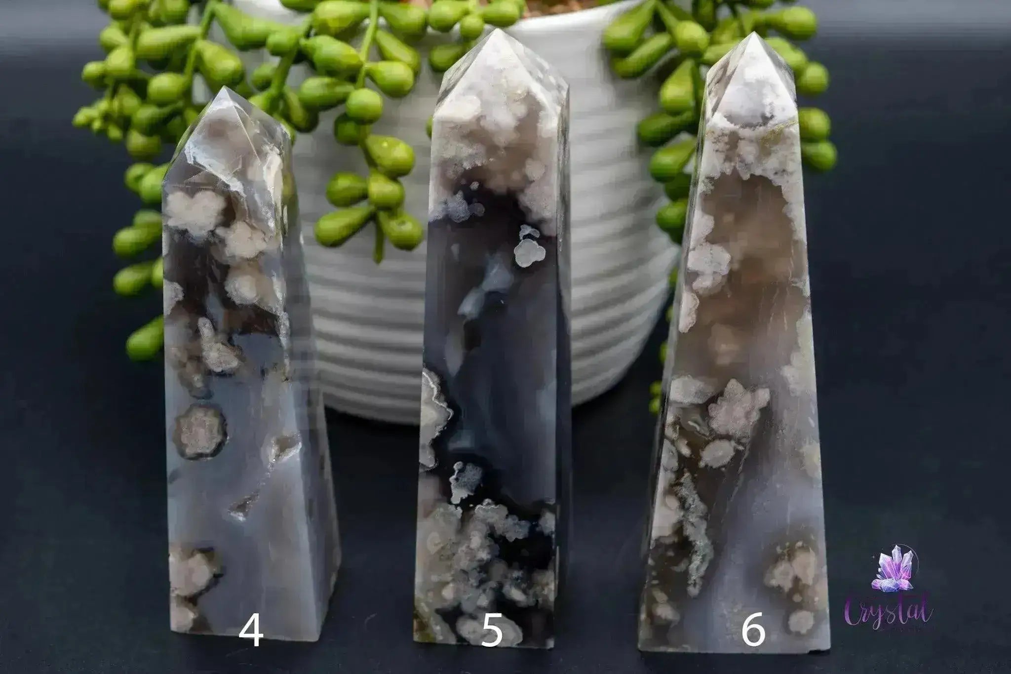 Black Flower Agate Tower 3.9"-5.3"/99mm-134mm - My Crystal Addiction