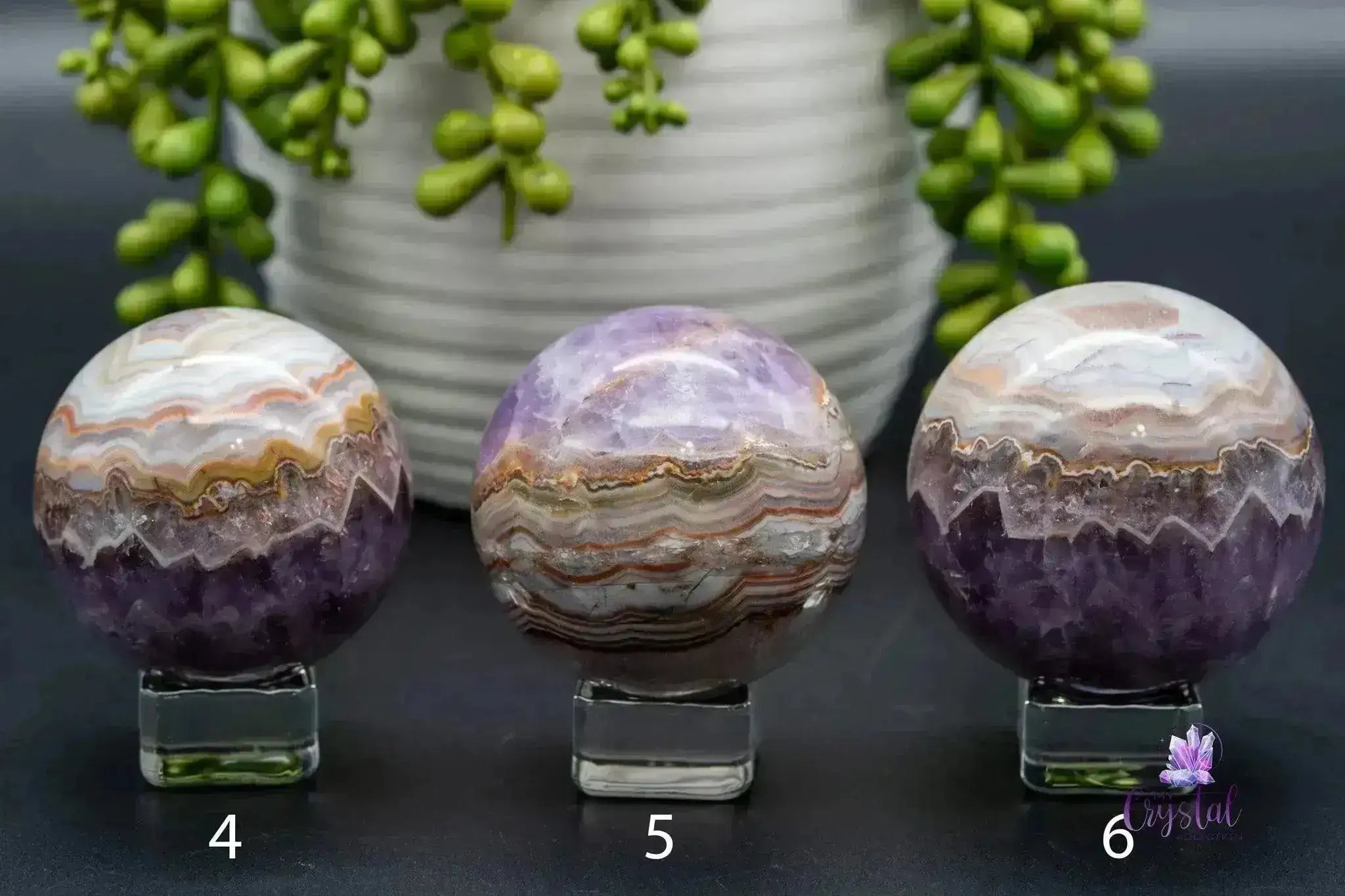 Amethyst with Mexican Agate Sphere 1.9"-2.9"/48mm-75mm - My Crystal Addiction