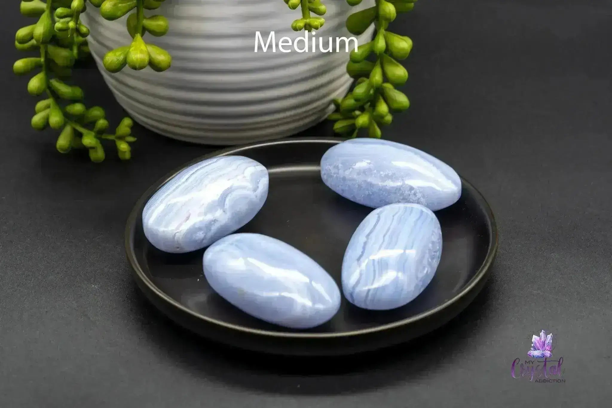 Banded Blue Lace Agate Palm Stone - My Crystal Addiction