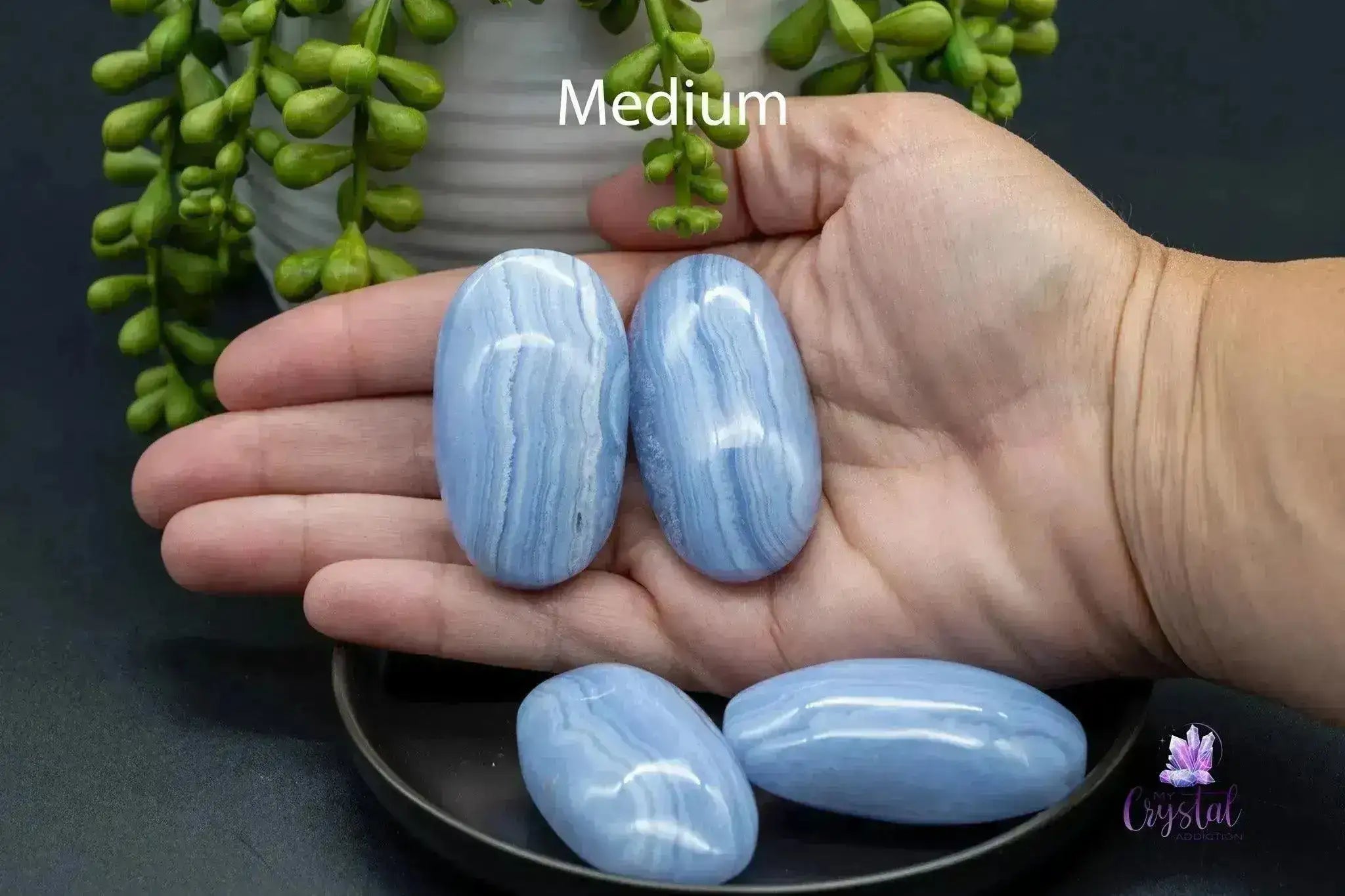 Banded Blue Lace Agate Palm Stone - My Crystal Addiction