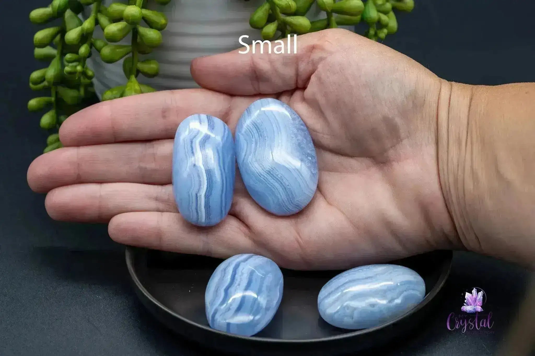 Banded Blue Lace Agate Palm Stone - My Crystal Addiction