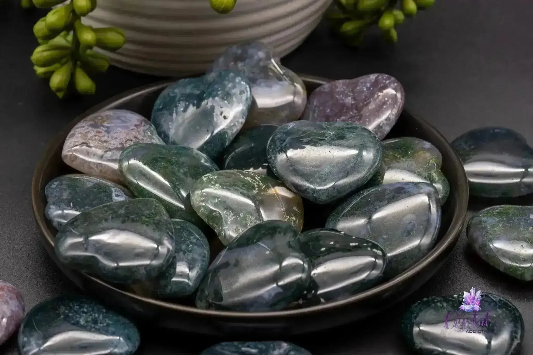 Moss Agate Heart Carving 1.4" - My Crystal Addiction