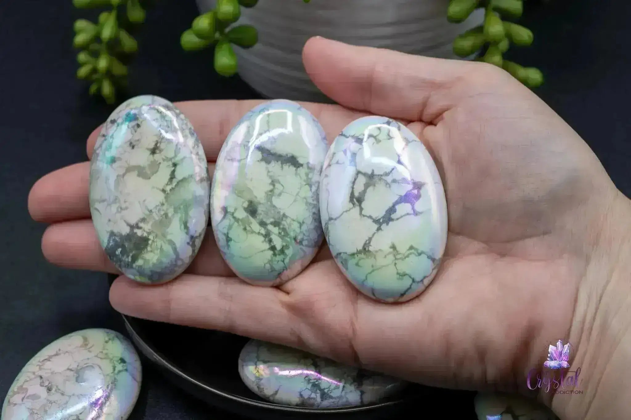 Howlite Palm Stone - Aura Coated - My Crystal Addiction