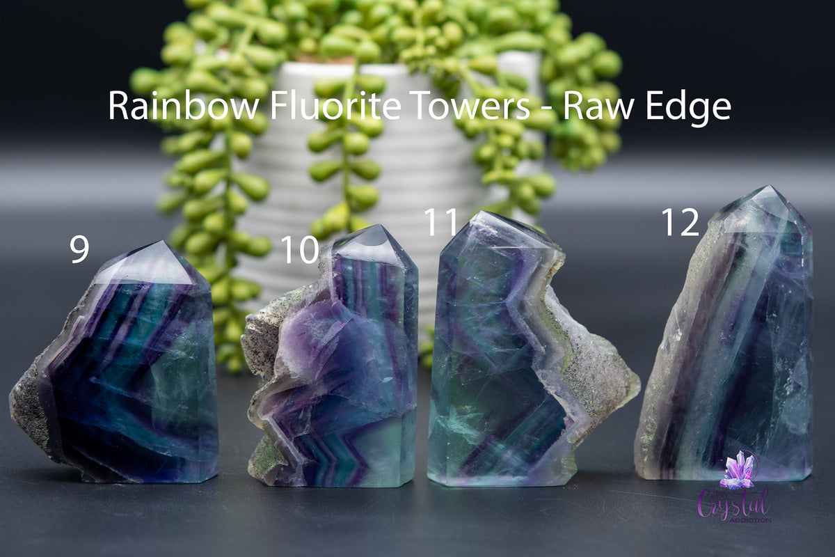 Fluorite Tower - Rainbow w/Raw Edge 2.6"4.4"/66mm-113mm - My Crystal Addiction