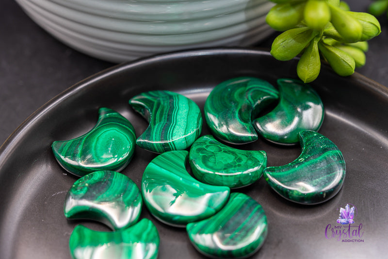 Malachite Moon Carving 3/4" - Heart Chakra - My Crystal Addiction