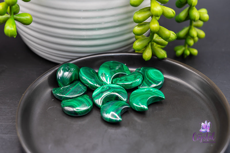 Malachite Moon Carving 3/4" - Heart Chakra - My Crystal Addiction
