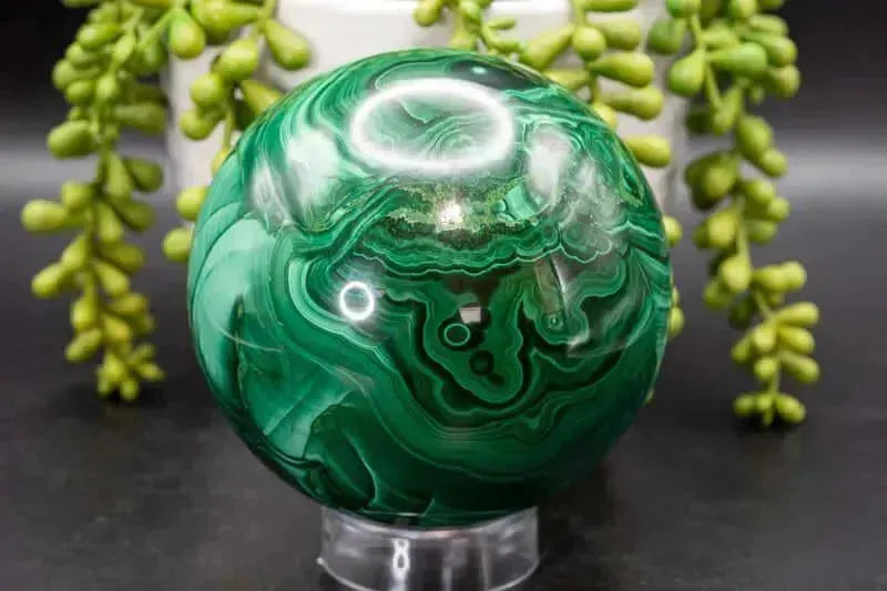 Malachite Sphere - Large with Druzy 3.9"/99mm - My Crystal Addiction
