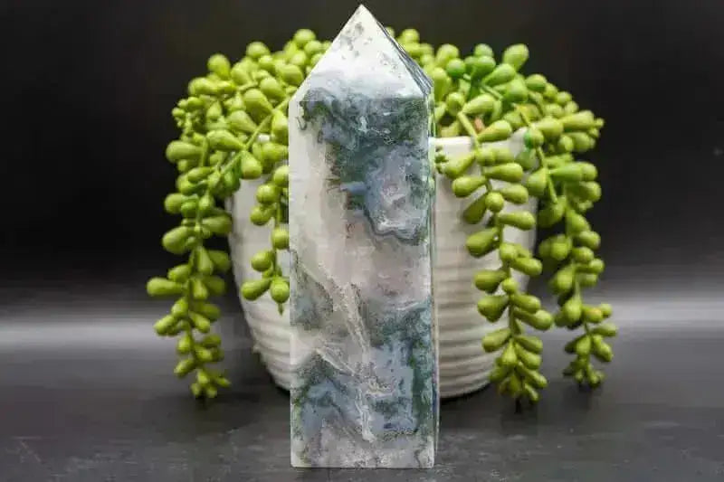 Moss Agate Tower 6" w/Druzy - My Crystal Addiction