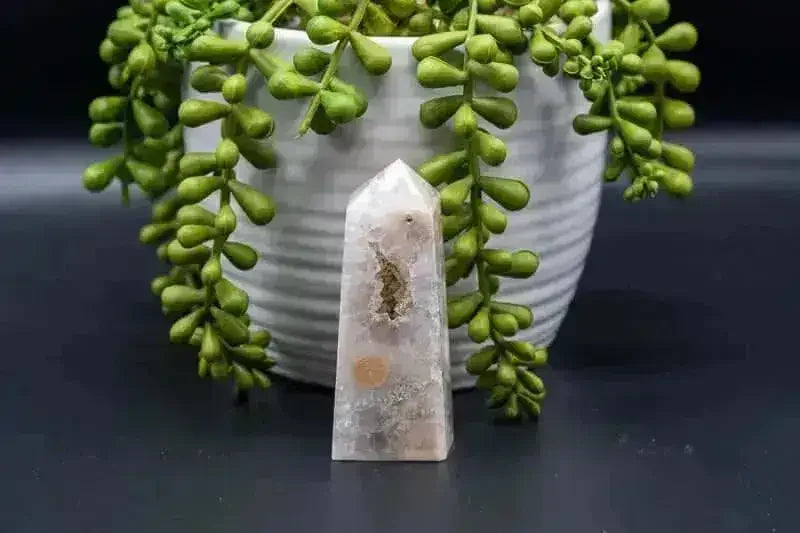 Pink Amethyst w/Flower Agate Tower w/Druzy 3" - My Crystal Addiction