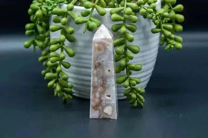 Pink Amethyst w/Flower Agate Tower 3.5" - My Crystal Addiction