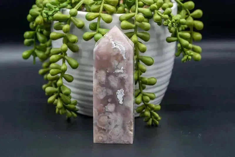 Pink Amethyst w/Flower Agate Tower 4" - My Crystal Addiction