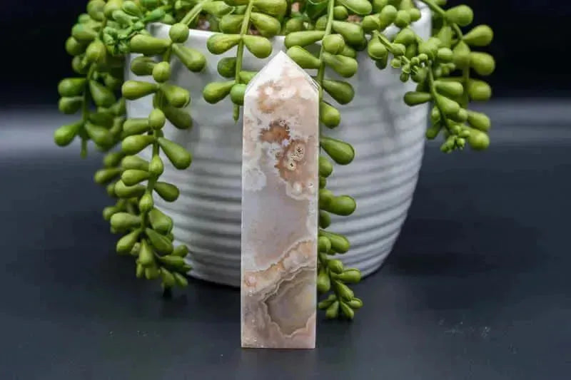 Pink Amethyst w/Flower Agate Tower 4" - My Crystal Addiction