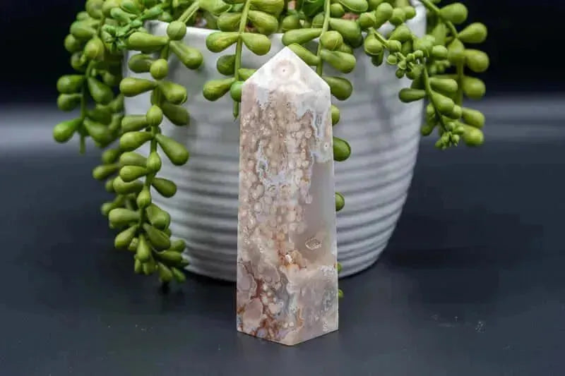 Pink Amethyst w/Flower Agate Tower 4" - My Crystal Addiction