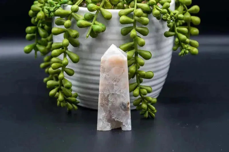 Pink Amethyst w/Flower Agate Tower w/Druzy 3" - My Crystal Addiction