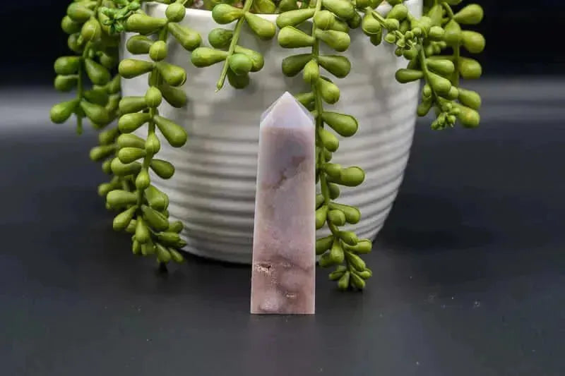 Pink Amethyst w/Flower Agate Tower w/Druzy 3" - My Crystal Addiction