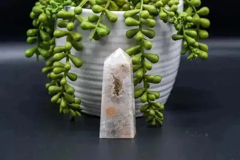 Pink Amethyst w/Flower Agate Tower w/Druzy 3" - My Crystal Addiction