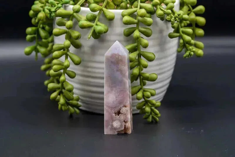 Pink Amethyst w/Flower Agate Tower w/Druzy 3" - My Crystal Addiction