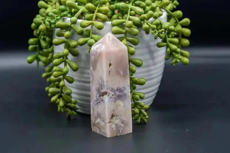 Pink Amethyst w/Flower Agate Tower w/Druzy 4" - My Crystal Addiction