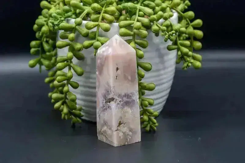 Pink Amethyst w/Flower Agate Tower w/Druzy 4" - My Crystal Addiction