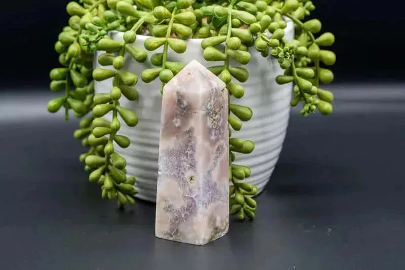 Pink Amethyst w/Flower Agate Tower w/Druzy 4" - My Crystal Addiction