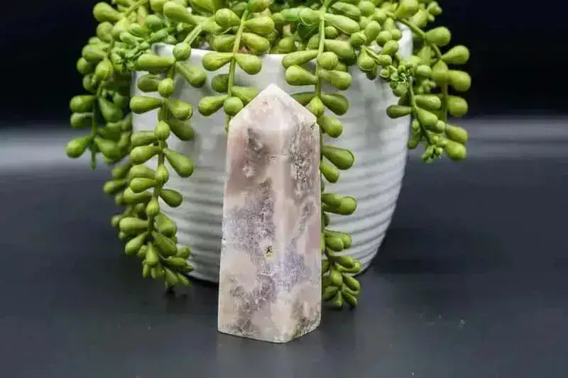 Pink Amethyst w/Flower Agate Tower w/Druzy 4" - My Crystal Addiction