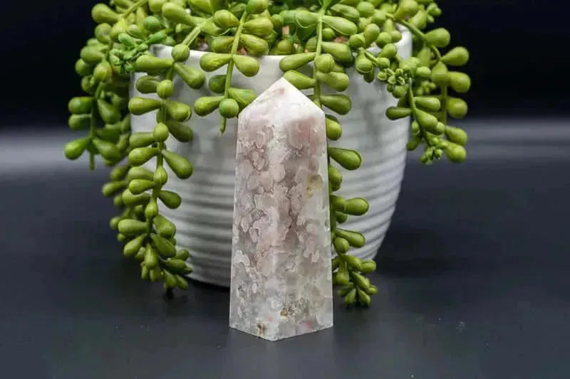 Pink Amethyst w/Flower Agate Tower w/Druzy 4" - My Crystal Addiction