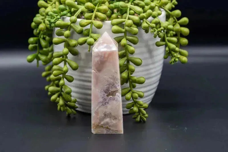 Pink Amethyst w/Flower Agate Tower w/Druzy 4" - My Crystal Addiction
