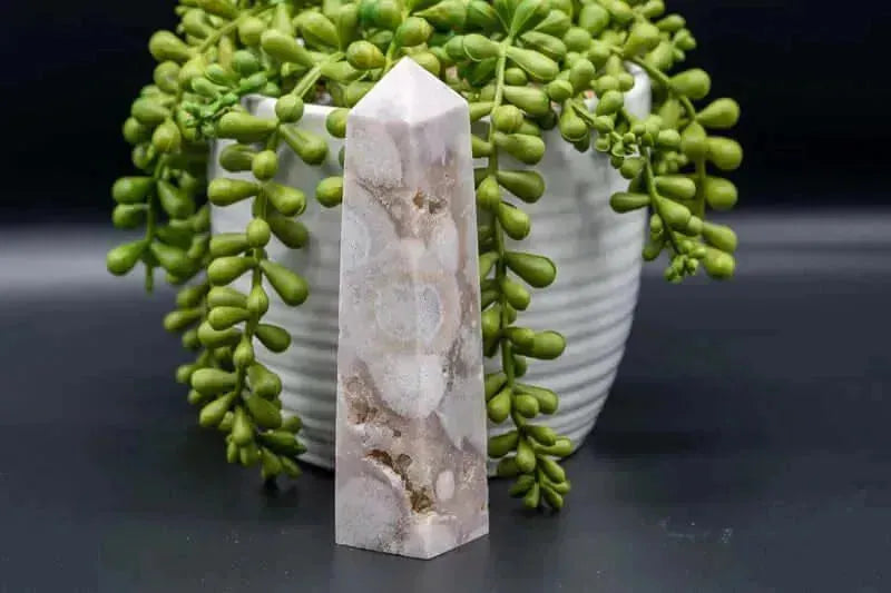 Pink Amethyst w/Flower Agate Tower w/Druzy 4.75" - My Crystal Addiction