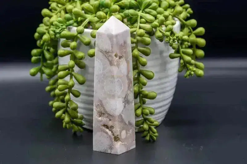 Pink Amethyst w/Flower Agate Tower w/Druzy 4.75" - My Crystal Addiction