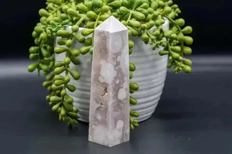 Pink Amethyst w/Flower Agate Tower w/Druzy 4.75" - My Crystal Addiction