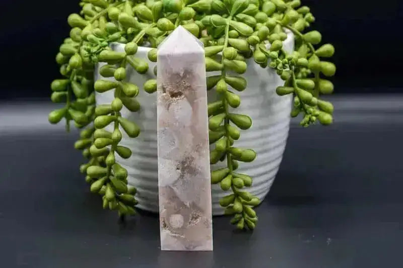 Pink Amethyst w/Flower Agate Tower w/Druzy 4.75" - My Crystal Addiction