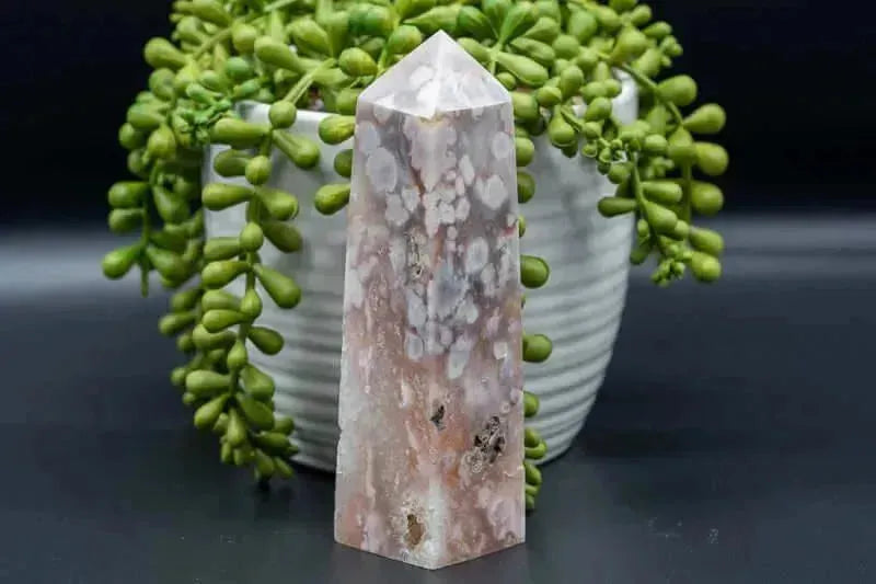 Pink Amethyst w/Flower Agate Tower w/Druzy 5" - My Crystal Addiction