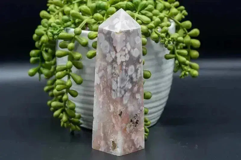 Pink Amethyst w/Flower Agate Tower w/Druzy 5" - My Crystal Addiction