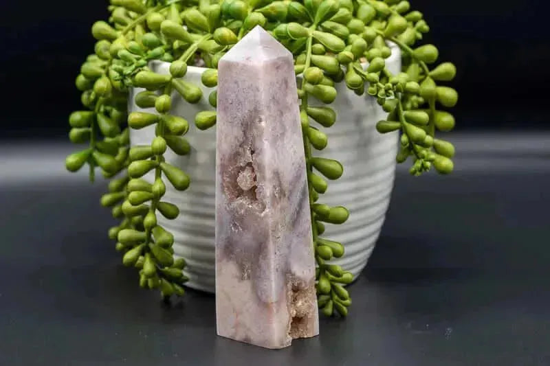 Pink Amethyst w/Flower Agate Tower w/Druzy 5" - My Crystal Addiction