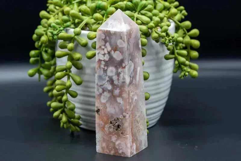 Pink Amethyst w/Flower Agate Tower w/Druzy 5" - My Crystal Addiction