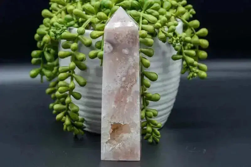 Pink Amethyst w/Flower Agate Tower w/Druzy 5" - My Crystal Addiction