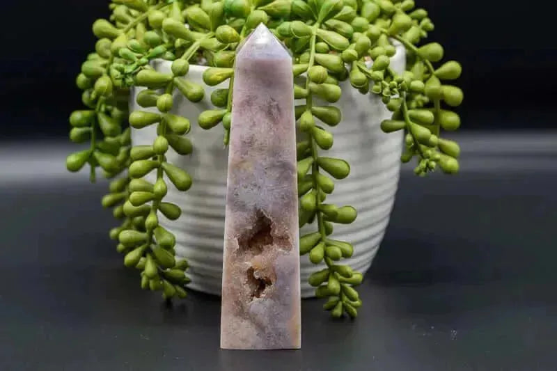 Pink Amethyst w/Flower Agate Tower w/Druzy 5" - My Crystal Addiction