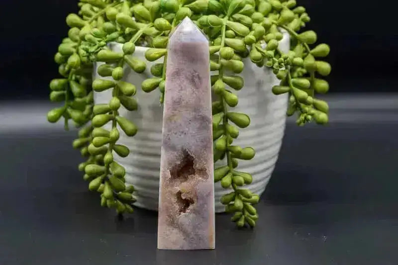 Pink Amethyst w/Flower Agate Tower w/Druzy 5" - My Crystal Addiction