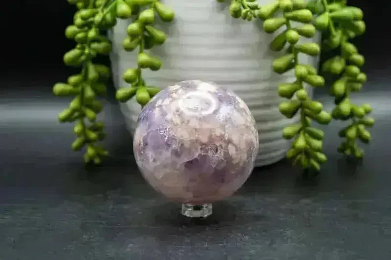 Pink Amethyst with Flower Agate Sphere - Heart Chakra - My Crystal Addiction