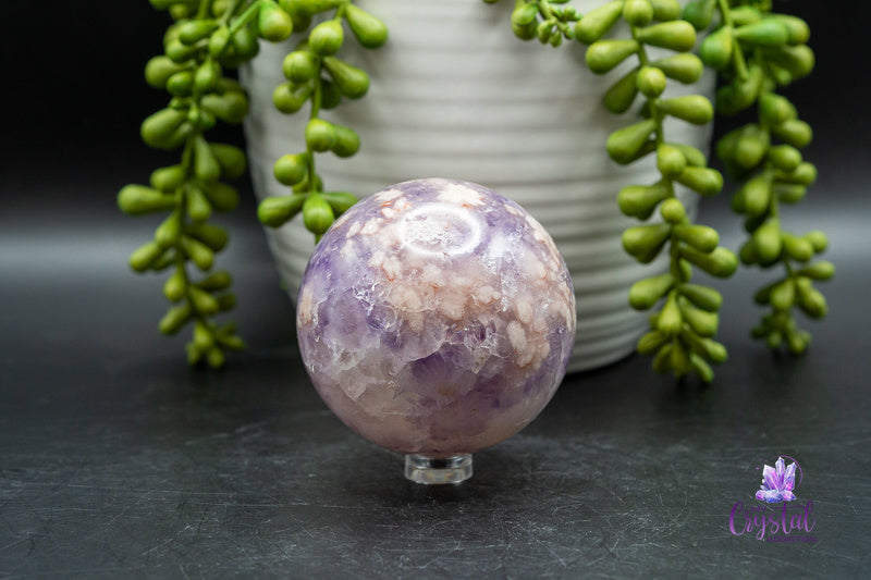 Pink Amethyst with Flower Agate Sphere - Heart Chakra - My Crystal Addiction
