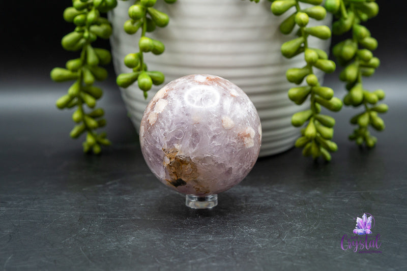 Pink Amethyst with Flower Agate Sphere - Heart Chakra - My Crystal Addiction
